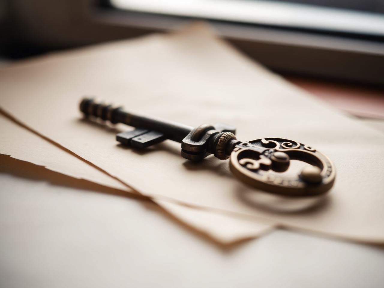 Vintage brass key on cream paper — symbolic of secure domain transfer